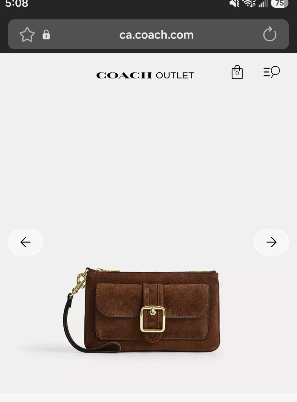 Coach Brown Suede Wristlet with Gold Hardware